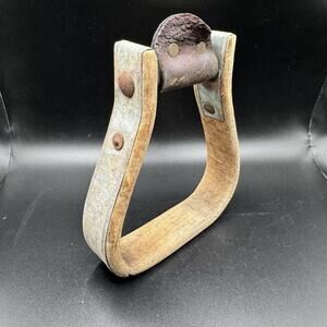 Antique Horse Stirrup Primitive Bent Wood, Leather, Metal Vtg Western Decor